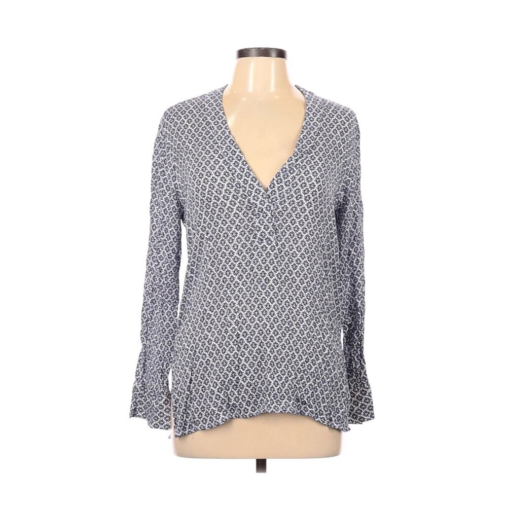 L.O.G.G. Womens Blue & White Printed Long Sleeve Tunic Top Size 10